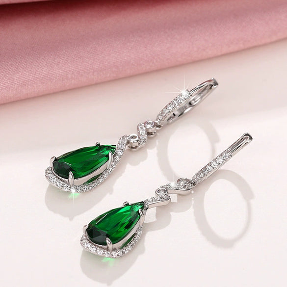 Wholesale Women's Copper Dropshaped Zircon Inlaid Baroque Style Long Ear Buckle Earrings