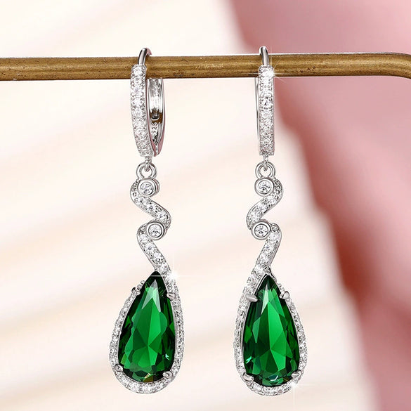 Wholesale Women's Copper Dropshaped Zircon Inlaid Baroque Style Long Ear Buckle Earrings