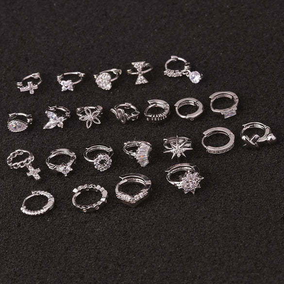 Wholesale Women's Copper Ear Bone Piercing Earrings With Flower Pattern And Inlaid Zircon