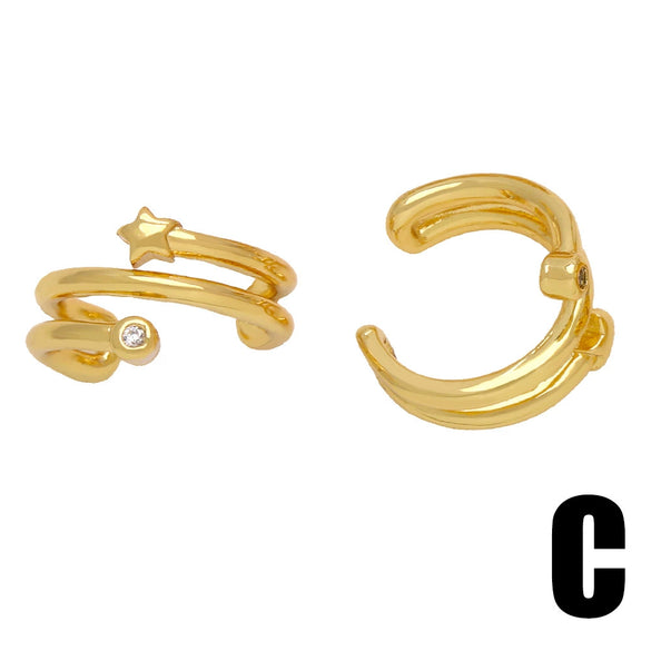 Wholesale Women's Copper Ear Clip Earrings Loveshaped Heart Star Geometric Electroplated