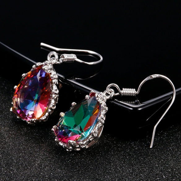 Wholesale Women's Copper Ear Jewelry Retro Style Inlaid Crystal Drop Shape