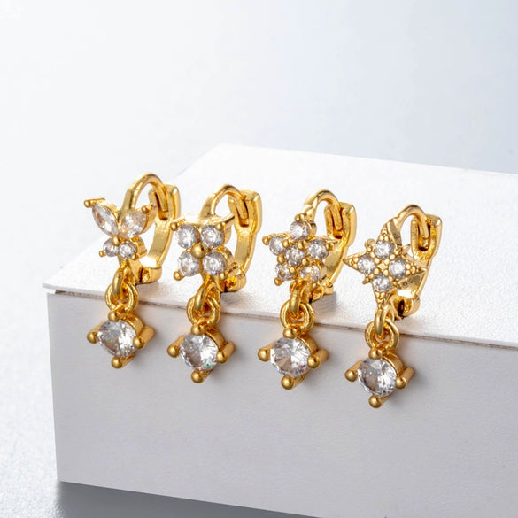 Wholesale Women's Copper Earring With Flower Pattern And Microinlaid Zircon