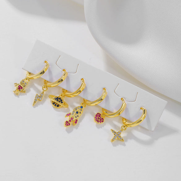 Wholesale Women's Copper Earrings Set With Inlaid Zircon Heart And Geometric Patterns Joker Style