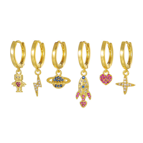 Wholesale Women's Copper Earrings Set With Inlaid Zircon Heart And Geometric Patterns Joker Style