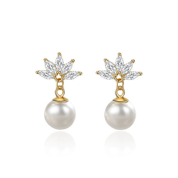 Wholesale Women's Copper Earrings With Flower And Geometric Pattern And Zirconia Design