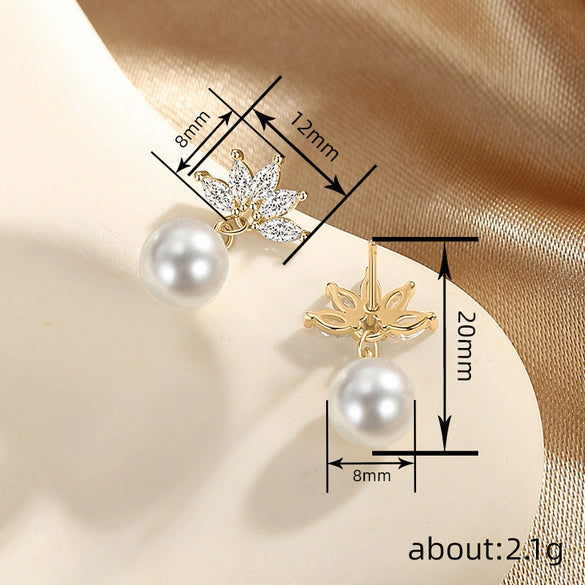 Wholesale Women's Copper Earrings With Flower And Geometric Pattern And Zirconia Design
