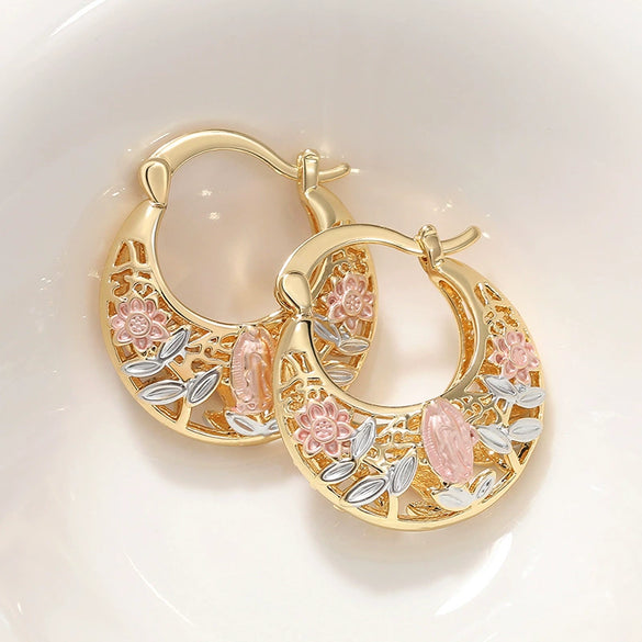 Wholesale Women's Copper Earrings With Flower Leaf Geometric Patterns Electroplated