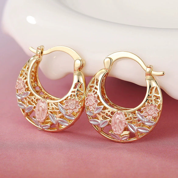 Wholesale Women's Copper Earrings With Flower Leaf Geometric Patterns Electroplated