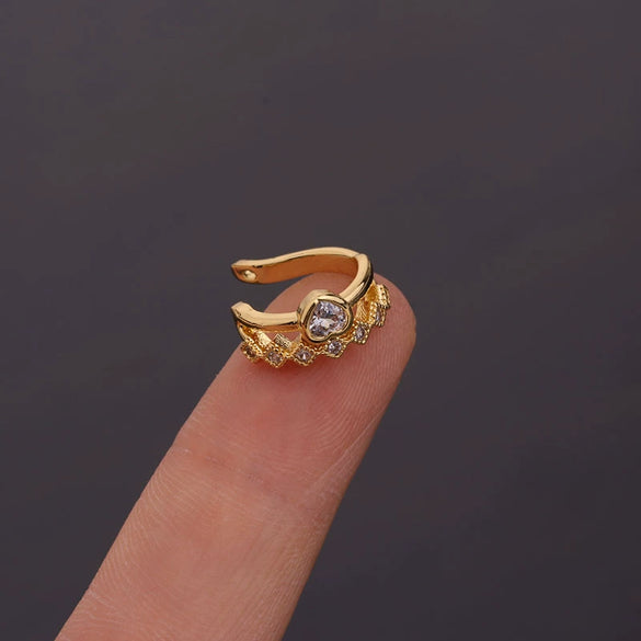 Wholesale Women's Copper Earrings With Flower Pattern And Zircon Design Ushaped Ear Clip