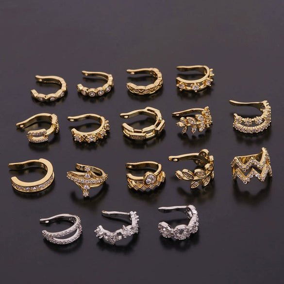 Wholesale Women's Copper Earrings With Flower Pattern And Zircon Design Ushaped Ear Clip