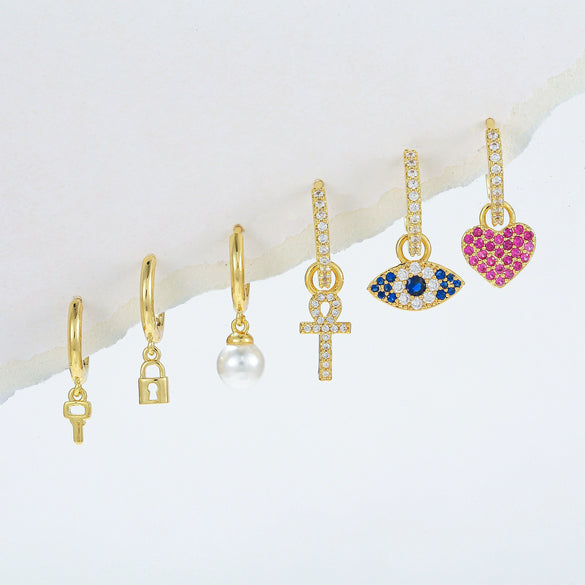 Wholesale Women's Copper Earrings With Inlaid Zircon Geometric And Heart Shape Design