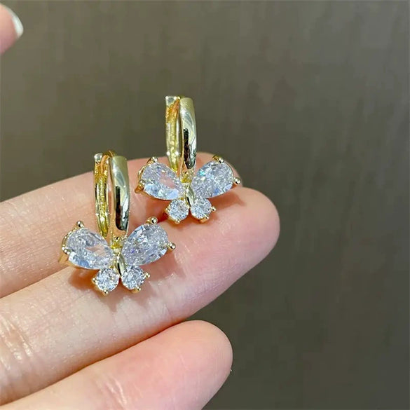 Wholesale Women's Copper Earrings With Inlaid Zirconia Sweet Animal Geometric Design