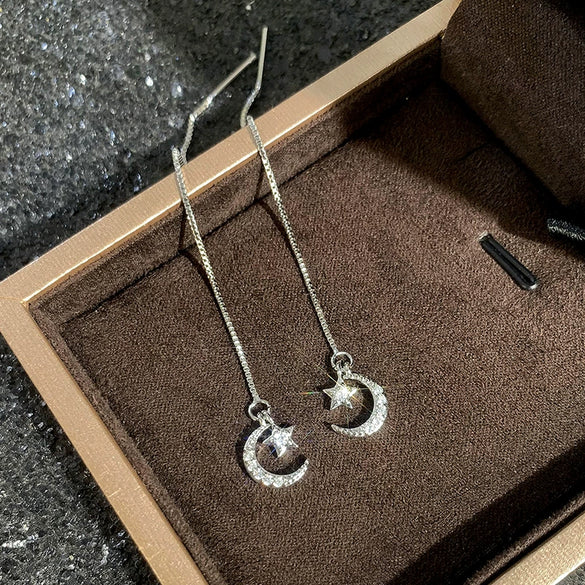 Wholesale Women's Copper Earrings With Star And Geometric Pattern And Zirconia Inlay Sweet And Minimalist Style