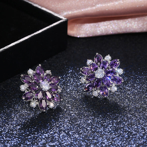 Wholesale Women's Copper Earrings With Sunflower Pattern And Highend Style Set With Precious Stones