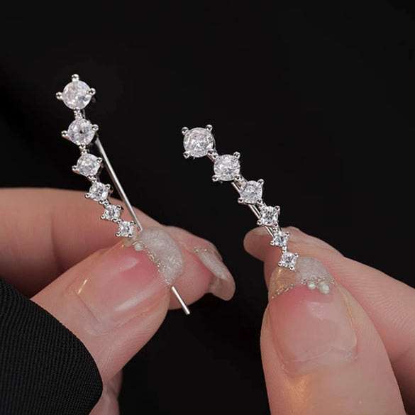 Wholesale Women's Copper Earrings With U Shaped Zircon Design And Four Claw Setting