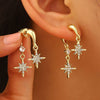 Wholesale Women's Copper Electroplated Eightpointed Star Earrings With Microinlaid Sparkling Zirconium