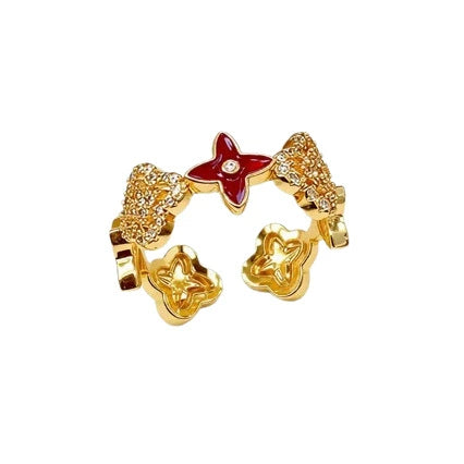 Wholesale Women's Copper Electroplated Fourleaf Clover Open Ring Jewelry For Autumn And Winter