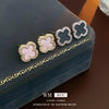 Wholesale Women's Copper Electroplated Geometric And Flower Motherofpearl Zircon Earrings