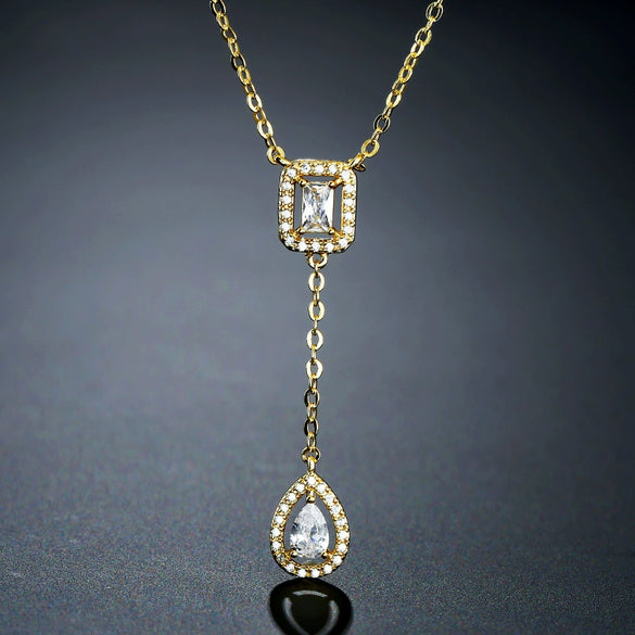 Wholesale Women's Copper Electroplated Inlaid Aaa Zircon Geometric Drop Shape Earrings And Ring Jewelry