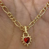 Wholesale Women's Copper Electroplated Love Lock Necklace With Heartshaped And Geometric Zircon Pendant And Figaro Chain