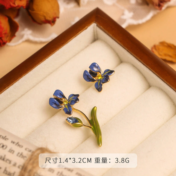 Wholesale Women's Copper Enamel Flower Dripping Oil Earrings Light Luxury Style