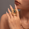 Wholesale Women's Copper Exaggerated Round Diamond Shaped Ring With Geometric Style And Real Gold Plated