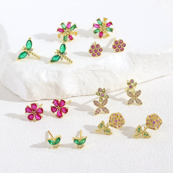 Wholesale Women's Copper Flower Animal Zodiac Electroplated Earrings