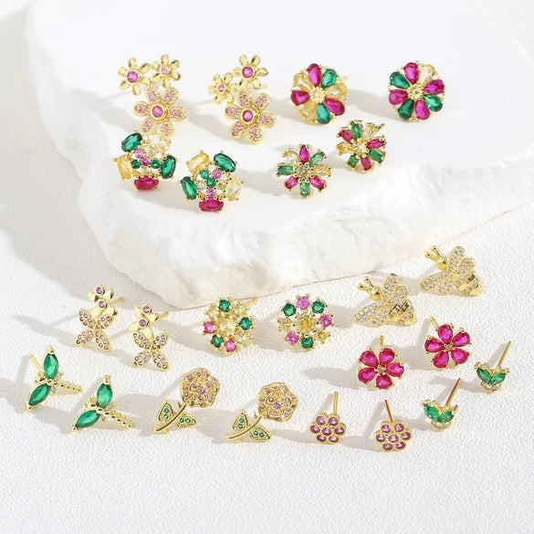 Wholesale Women's Copper Flower Animal Zodiac Electroplated Earrings