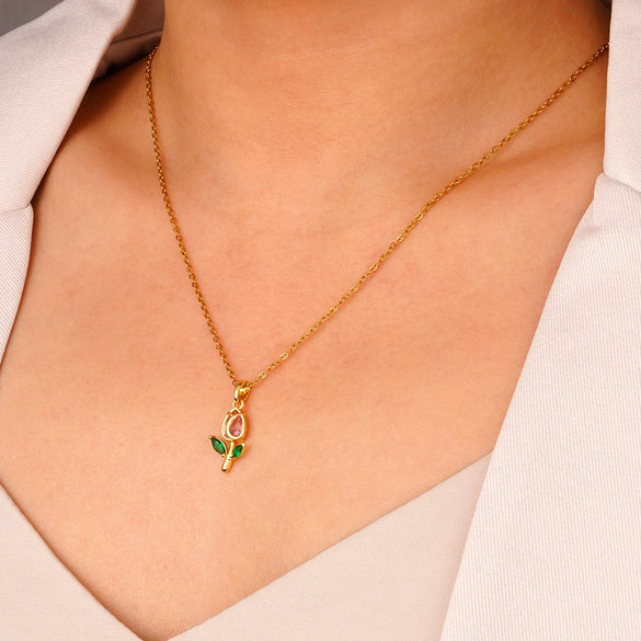 Wholesale Women's Copper Flower Diamond Clavicle Necklace With Electroplating And Mixed Gemstone Setting In Light Luxury Style