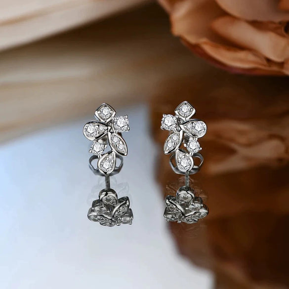 Wholesale Women's Copper Flower Geometric Earrings With Micropaved Zirconia