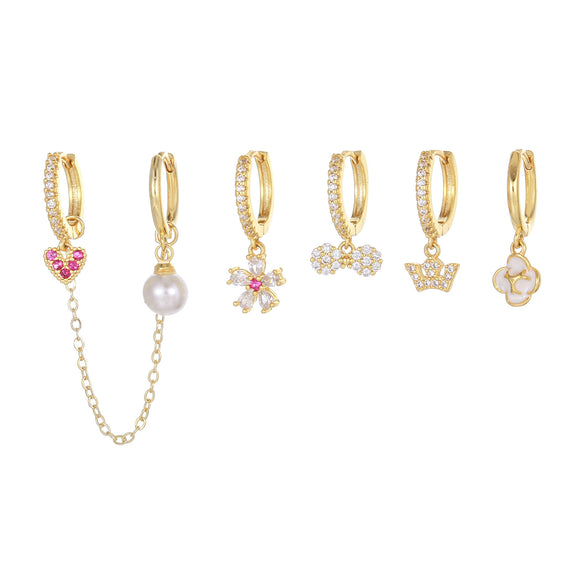 Wholesale Women's Copper Flower Geometric Heart Shape Inlaid Zircon Earrings Set