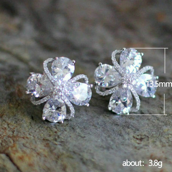 Wholesale Women's Copper Flower Micropaved Zircon Earrings