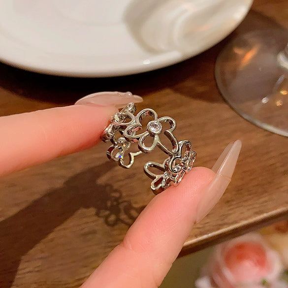 Wholesale Women's Copper Flower Open Ring Cold Style Electroplated