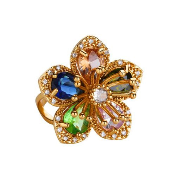 Wholesale Women's Copper Flower Ring Inlaid With Zircon And Full Diamond Electroplated
