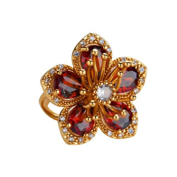 Wholesale Women's Copper Flower Ring Inlaid With Zircon And Full Diamond Electroplated