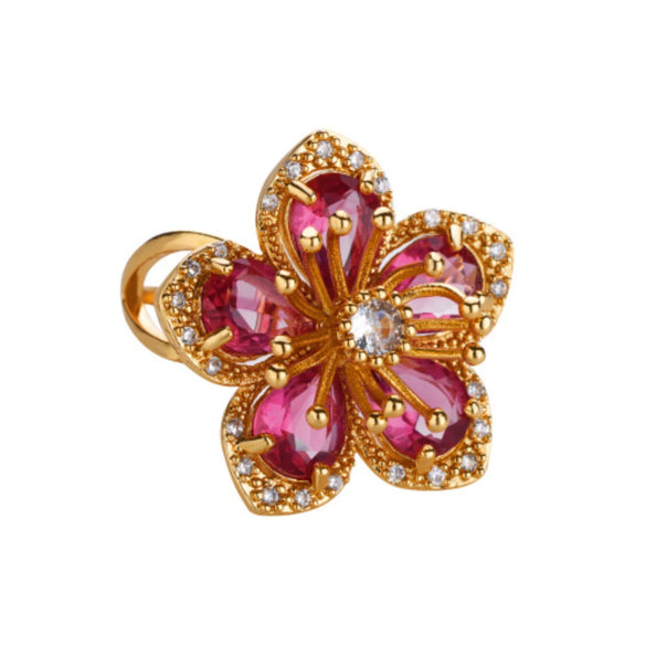 Wholesale Women's Copper Flower Ring Inlaid With Zircon And Full Diamond Electroplated