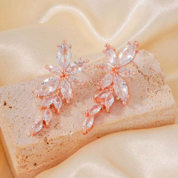 Wholesale Women's Copper Flower Style Zircon Earrings Princess Design