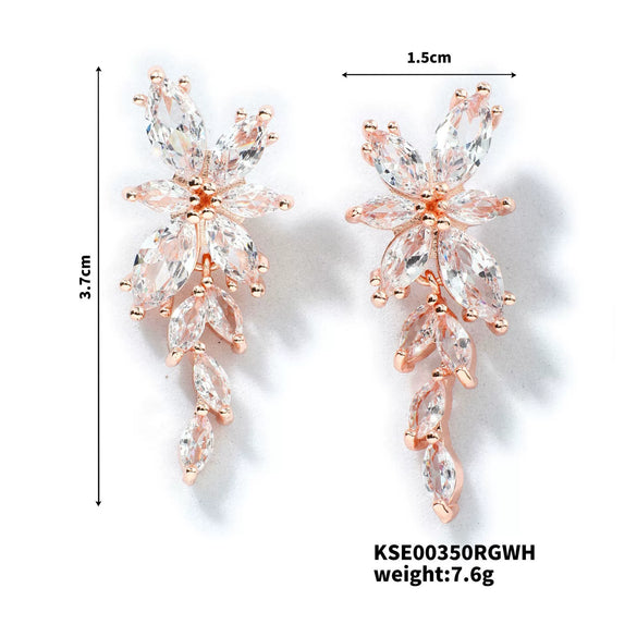 Wholesale Women's Copper Flower Style Zircon Earrings Princess Design