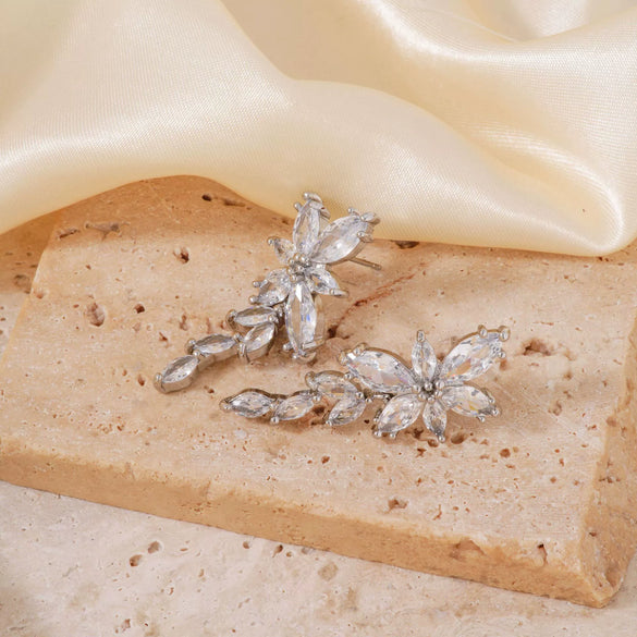 Wholesale Women's Copper Flower Style Zircon Earrings Princess Design