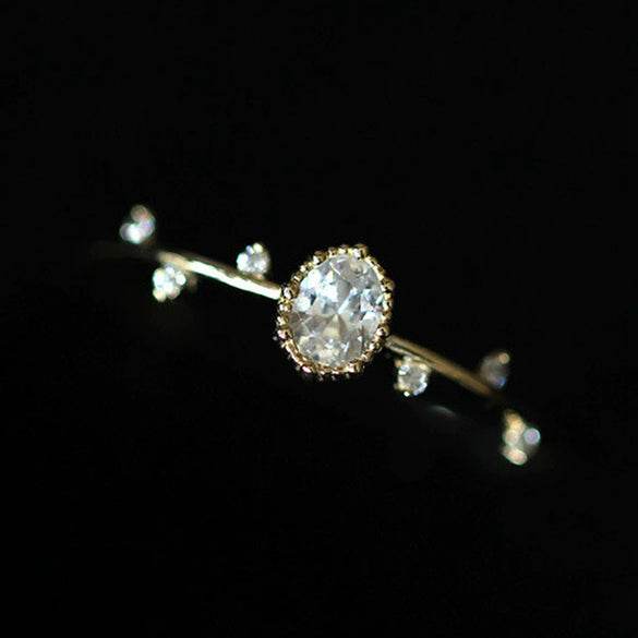 Wholesale Women's Copper Fresh Plant Flowers Style Geometric Oval Eggshaped Zircon Inlaid Ring
