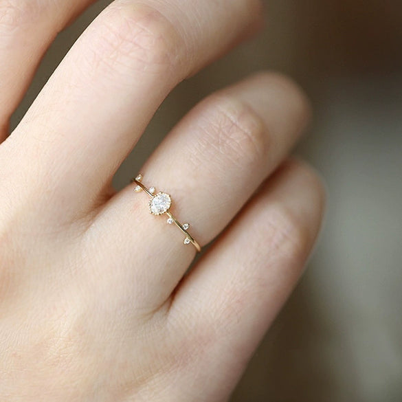 Wholesale Women's Copper Fresh Plant Flowers Style Geometric Oval Eggshaped Zircon Inlaid Ring