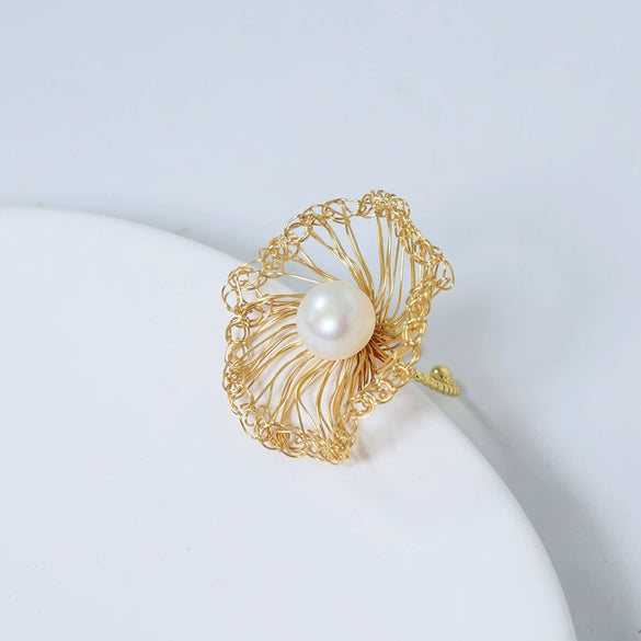 Wholesale Women's Copper Fresh Water Pearl Ring Geometric Style Electroplating Minimalist Retro Fashion