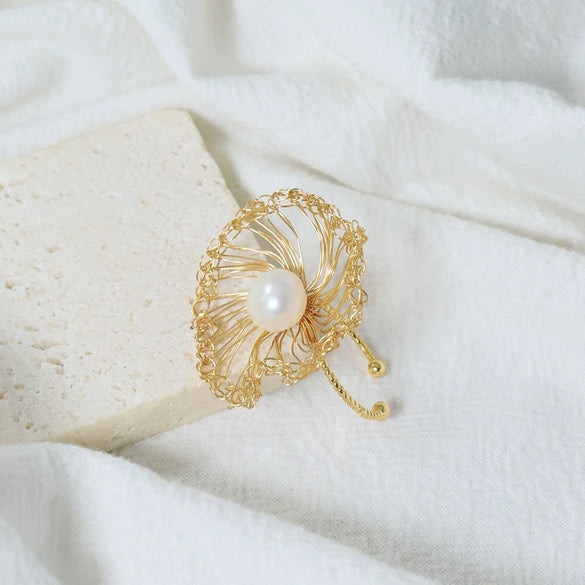 Wholesale Women's Copper Fresh Water Pearl Ring Geometric Style Electroplating Minimalist Retro Fashion