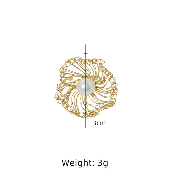 Wholesale Women's Copper Fresh Water Pearl Ring Geometric Style Electroplating Minimalist Retro Fashion