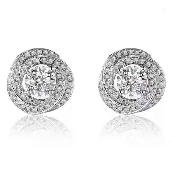 Wholesale Women's Copper Geometric And Flower Style Zirconia Jewelry Earrings