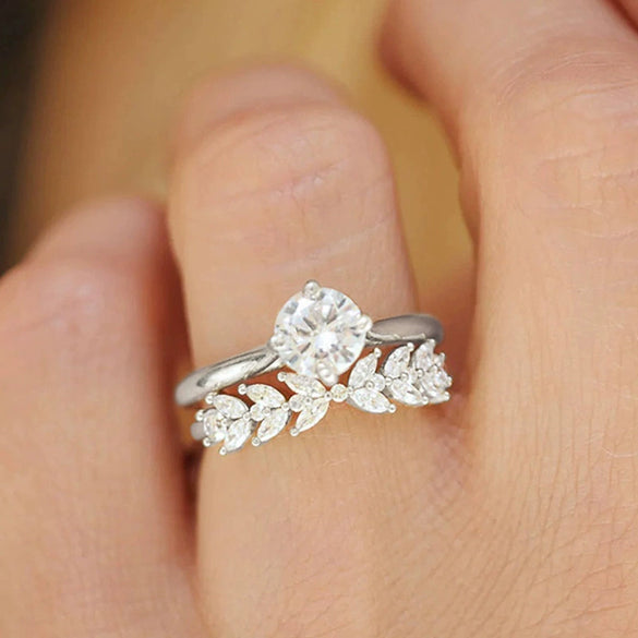 Wholesale Women's Copper Geometric And Wheat Ears Leaves Design Highend Ring With Zirconia