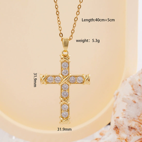 Wholesale Women's Copper Geometric Cross Mixed Gemstone Inlay O Chain Necklace With Electroplating