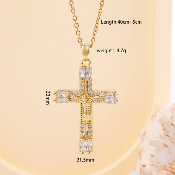 Wholesale Women's Copper Geometric Cross Mixed Gemstone Inlay O Chain Necklace With Electroplating