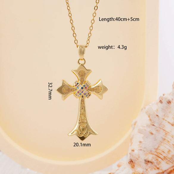 Wholesale Women's Copper Geometric Cross Mixed Gemstone Inlay O Chain Necklace With Electroplating