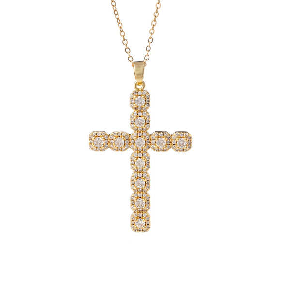 Wholesale Women's Copper Geometric Cross Mixed Gemstone Inlay O Chain Necklace With Electroplating